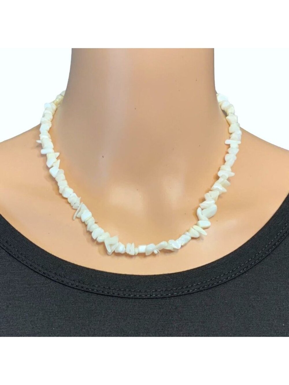 White Shell Necklace Hand Strung Silver 925 Closure Ocean Beach Women